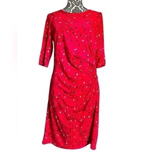 NIC + ZOE Lined Side Twist Red Abstract Print Dress -Size M